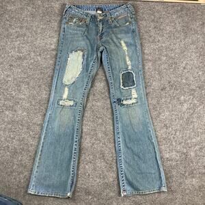 True Religion Jeans Womens Size 29 Patchwork Blue Distressed Flare Vintage Y2K